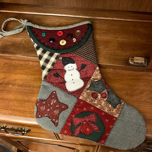 Vintage stocking with snowman and buttons - Picture 1 of 4